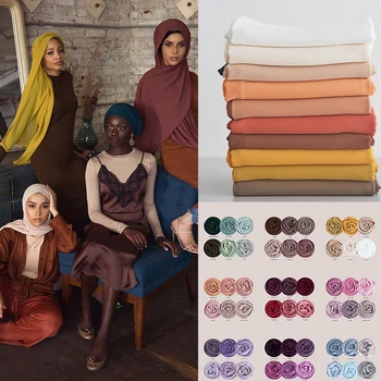 Bolha Lenço de Seda Mulheres Muçulmanas Moda Hijab Simples Turbante Jersey Hijabs Lenço de Cabeça, Headwraps Xale Islâmica Lenços 10pcs/lot