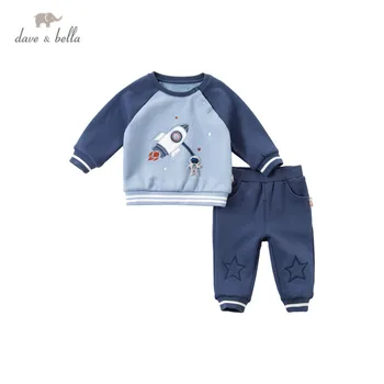 DBX15278 dave bella inverno do bebê meninos moda dos desenhos animados conjuntos de vestuário crianças casual conjuntos de crianças 2pcs terno