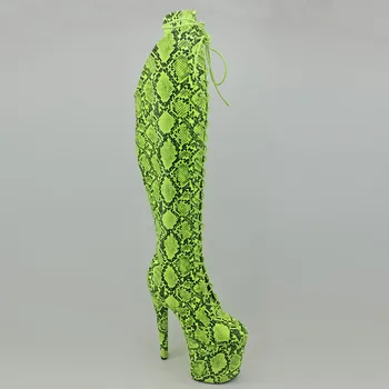 Leecabe Cobra Verde superior 20CM/8polegadas dança do Poste sapatos de Salto Alto Botas de plataforma fechado do dedo do pé de Pole Dance botas