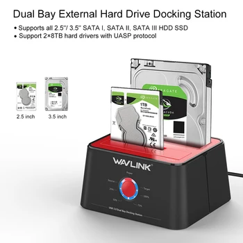 Dual Bay SATA HDD Docking Station USB 3.0 disco Rígido Externo Gabinete para 2.5/3.5 polegadas HDD/SSD Offline clone fuction UASP