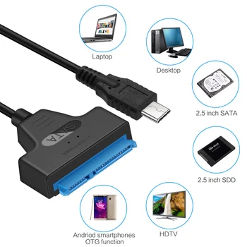 USB3.1 Tipo C Cabos SATA Conversor Masculino 2,5