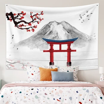 Laeacco Estilo Japonês Fuji, a Montanha e as Flores de Cerejeira de Impressão Tapeçaria Pendurada na Parede de Casa Sala de estar Decoração do Quarto de Poliéster