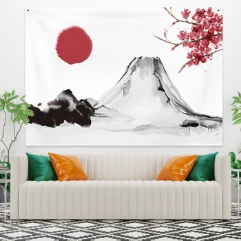 Laeacco Estilo Japonês Fuji, a Montanha e as Flores de Cerejeira de Impressão Tapeçaria Pendurada na Parede de Casa Sala de estar Decoração do Quarto de Poliéster