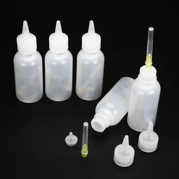 5pcs Novo 50ML de Solda, Fluxo de Álcool Garrafa Vazia de E-Plástico líquido de Resina Fluxo de Álcool Garrafa De Resina de Colagem Agulha de Aço Inoxidável