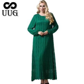 UUG Plus Size Feminino Lace Vestido Longo de Três Cores de Mulheres Muçulmanas de Alta Qualidade Maxi Vestidos Vestido Tamanho Grande 7XL