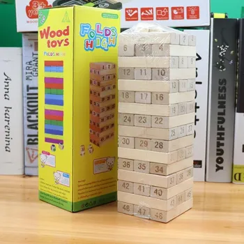 48pcs Adultos e Crianças Blocos de Construção, Jogos de Montessori Blocos de Madeira Digital Empilhados Jenga Brinquedos Pai-filho do Jogo