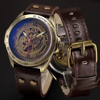Mechanical Mens Wrist Watches Automatic Skeleton Vintage Watch Men Steampunk Clock Automatic Transparent Wristwatch montre homme