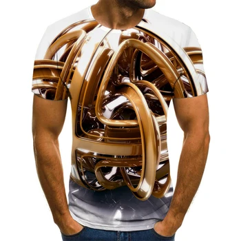 3D nova forma simples colorido psicodélico geométricas de design criativo dos homens t-shirt masculina selvagem legal de impressão exclusivo bonito curto