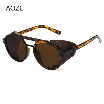 2020 punk couro armação óculos de sol para homens da marca de luxo preto steampunk rodada óculos feminino vintage, óculos de sol UV