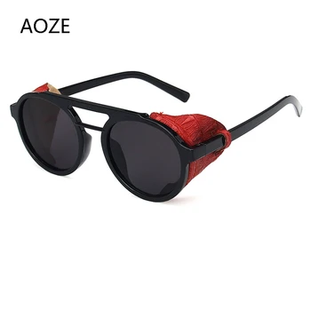 2020 punk couro armação óculos de sol para homens da marca de luxo preto steampunk rodada óculos feminino vintage, óculos de sol UV