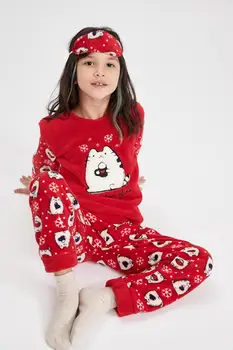 De facto Menina de Outono Homewear Menina Impresso Pijama Terno de Pijamas, Pijamas em Casa-terno Novo e Confortável Temporada-T2602A620AU