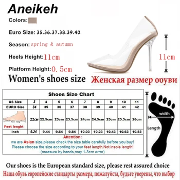 Aneikeh 2019 Verão Nova Moda de PVC Transparente, Salto Alto 11 cm Fino Salto Alto Superficial Boca Apontou Sexy Calçados femininos de damasco