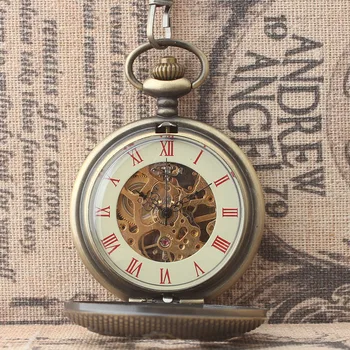 10pcs/lot Quente da Venda de Antiguidades de Bronze Oco Flor Esqueleto Mão Mecânica do Vento Relógio de Bolso Flip Relógios de Bolso