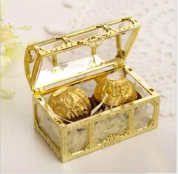 60 pces Criativo Baú de Armazenamento de Caixa de de Ouro de Prata de Plástico de Doces de Chocolate, Caixa de Noiva Decorações de Eventos & festas