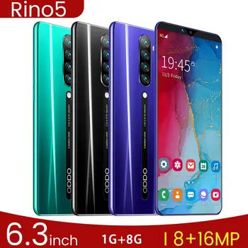 Rino5 6.3 Polegadas Smartphone Android Smartphone 1G+8G Grande Tela do Smartphone de 8Mp Câmera Frontal de 16Mp Câmera Traseira