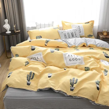Cactus Conjunto de roupa de Cama Amarela capa de Edredão de Cama de Linho Único Queen King Size com roupa de cama de 3PCS