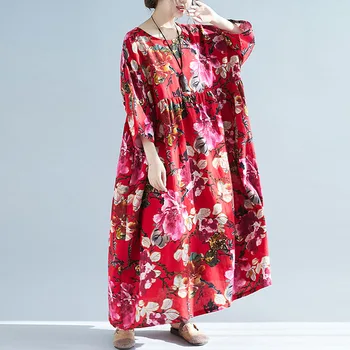 Plus Size Boho Vestidos Para Mulheres 4XL 5XL 6XL 7XL Grande Vestido de Verão Robe Feminino Arte Floral Impresso Roupa de cama de Algodão Vestido Maxi 2019