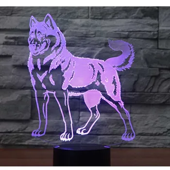 3D Noite do DIODO emissor de Luz de Husky com 7 Cores de Luz para a Decoração Home Lâmpada Incrível Visualização Ilusão de Ótica Incrível