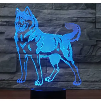 3D Noite do DIODO emissor de Luz de Husky com 7 Cores de Luz para a Decoração Home Lâmpada Incrível Visualização Ilusão de Ótica Incrível