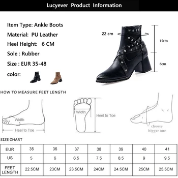 Lucyever Mulheres Ankle Boots Rebite De Zíper Lateral Gladiador Outono Inverno Senhoras Punk Suas Botas Grossas Saltos De Sapatos De Mulher