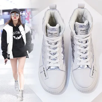 Koovan Mulheres Botas de Altura-Topo Sapatos 2020 Novas Inverno coreano Laço de Apartamentos de Estudantes de Moda Casual Meninas Conselho Sapatos Mulheres