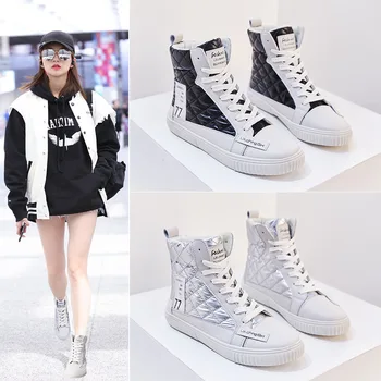 Koovan Mulheres Botas de Altura-Topo Sapatos 2020 Novas Inverno coreano Laço de Apartamentos de Estudantes de Moda Casual Meninas Conselho Sapatos Mulheres
