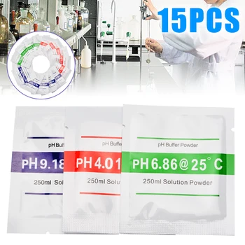 15pcs Medidor de PH Tampão em Pó Medida Solução de Calibração PH 6.86/4.01/9.18 Com 250ML de Água Destilada para Medir o Teste de Água