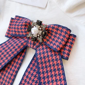 O coreano Pano de Arte Laço Broche de Strass, Gravata e Camisa de Gola Laço de Pescoço Bowknot Broches bijuterias Acessórios para Mulheres