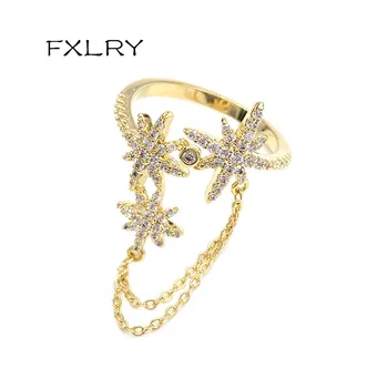 FXLRY personalidade de Três Estrelas da Cadeia de Borla com um Anel de Micro Zircão Para as Mulheres a Moda Jóias