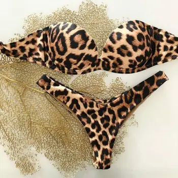 Estilo de Moda Quente bojo Sutiã do Biquini Maiô Mulheres Curativo Push-up Leopard Triângulo moda praia