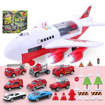 Carro Brinquedos Conjunto com o Transporte de Carga do Avião Educacional Veículos de Combate a Incêndio Automóvel para Crianças com Grande Tapete Jogo