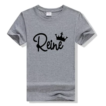 Roi Et Reine Rei Coroa De Rainha Casais Camisetas Letra T-Shirt Dos Namorados Mulheres Cinza Família Superior Tee Casal Camisa Femme Love T-Shirt