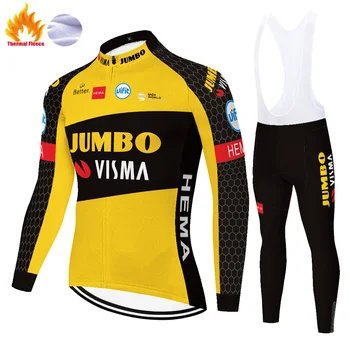 2020 Equipe JUMBO VISMA ciclismo jersey Inverno Térmico de Lã de Manga Longa conjunto ciclismo hombre de bicicleta Terno Exterior Moto calças