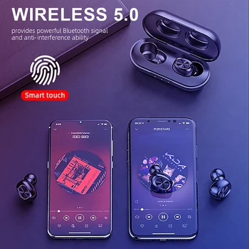 8D Estéreo sem Fio Bluetooth Fones de ouvido Bluetooth 5.0 Binaural Chamada Toque de Controle do Visor Digital Fones de ouvido para o iPhone 11 Plus/X/XR