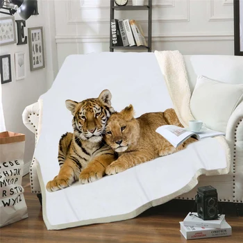 Tiger/leão 3D Tomada de roupa de Cama de boa qualidade, o Cobertor Sherpa Cobertor de Plush, Veludo Quente Folha de desenho animado Office Nap Cobertor estilo -001