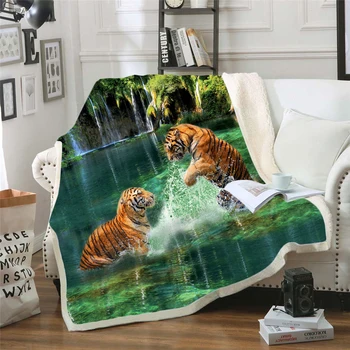 Tiger/leão 3D Tomada de roupa de Cama de boa qualidade, o Cobertor Sherpa Cobertor de Plush, Veludo Quente Folha de desenho animado Office Nap Cobertor estilo -001