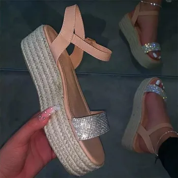 COOTELILI Mulheres de Verão, Sandálias Plataforma Moda Sapatos de Fivela 2020 Nova Moda de Sandálias Básicas Sandálias Meados de Calcanhar Feminino Plus Size 43