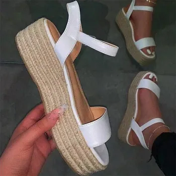 COOTELILI Mulheres de Verão, Sandálias Plataforma Moda Sapatos de Fivela 2020 Nova Moda de Sandálias Básicas Sandálias Meados de Calcanhar Feminino Plus Size 43