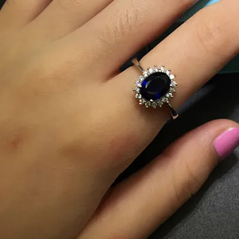 A princesa Diana, William, Kate Middleton, 3ct Safira Azul anéis de Noivado do dedo de Luxo 925 Anéis de Prata para Mulheres