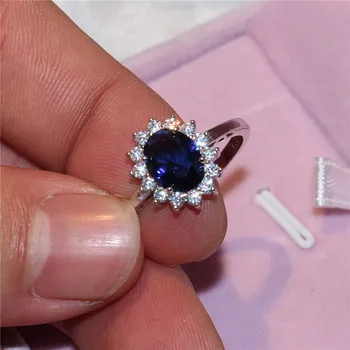 A princesa Diana, William, Kate Middleton, 3ct Safira Azul anéis de Noivado do dedo de Luxo 925 Anéis de Prata para Mulheres