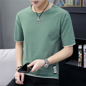 O verão masculino de manga curta T-shirt superior unlined do vestuário de roupa masculina han edição da maré processar solta meia manga shir