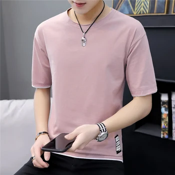 O verão masculino de manga curta T-shirt superior unlined do vestuário de roupa masculina han edição da maré processar solta meia manga shir