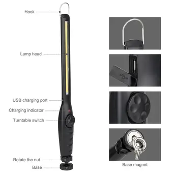 Portátil COB LED Lanterna elétrica Recarregável USB Magnético reparação de carros Luz Gancho de Suspensão do trabalho Tocha Para Acampar ao ar livre