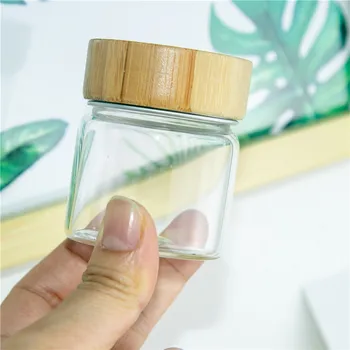 6pcs 47x57x35mm Capacidade de 50 ml, Garrafas de Vidro Com Alumínio de Bambu Casal Cap Pequeno Transparente Mini Vazio Frascos de Vidro Frascos