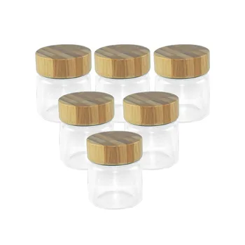 6pcs 47x57x35mm Capacidade de 50 ml, Garrafas de Vidro Com Alumínio de Bambu Casal Cap Pequeno Transparente Mini Vazio Frascos de Vidro Frascos