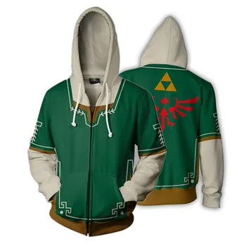 A Lenda de Zelda Cosplay Traje Capuz de Moletom Tops Casual Cool Jaqueta casaco da Moda Suar a Camisa Zíper Capuz Hoodies