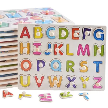 Crianças Montessori De Ensino De Madeira, Quebra-Cabeça, Brinquedos De Mão Agarrar O Conjunto De Placa De Forma Geométrica De Números De Cores Alfabeto Quebra-Cabeça Brinquedos