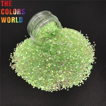 TCI51 Pérola Iridescente Luz de Cor Verde Hexágono Forma Unhas de Glitter Arte de Decoração de Unhas Gel Maquiagem Artesanato DIY Accessorie