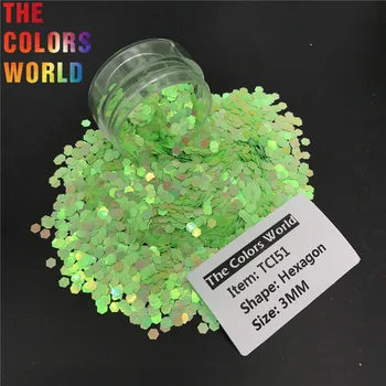 TCI51 Pérola Iridescente Luz de Cor Verde Hexágono Forma Unhas de Glitter Arte de Decoração de Unhas Gel Maquiagem Artesanato DIY Accessorie