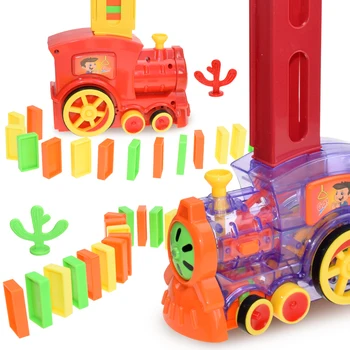 Automática Imposição Domino Tijolo de Comboio de carros Conjunto de Som Luz Crianças Plástico Colorido Dominó Blocos de Brinquedos de Jogo Definido o Presente para a Menina Meninos